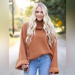 Cupshe Women's Brown Turtleneck Sweater